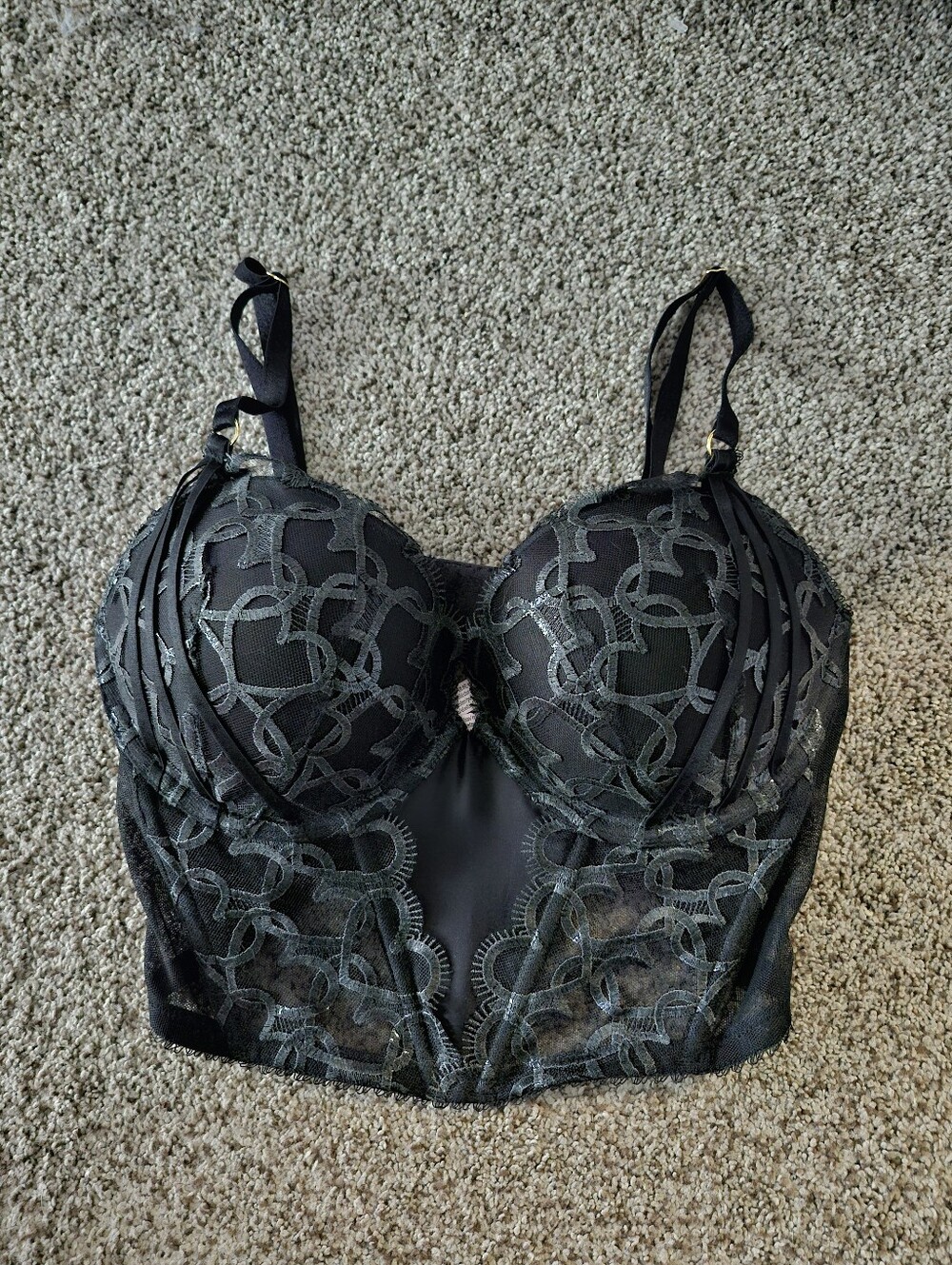 Black Lace Longline Bustier Bra - Women Intimates Sz 34D